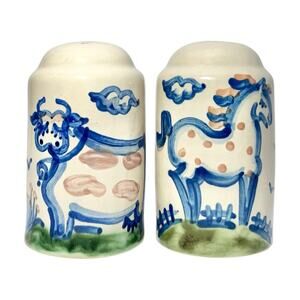 MA Hadley Pair of Stoneware Oversized Salt & Pepper Shakers 4 1/2” Cow & Horse